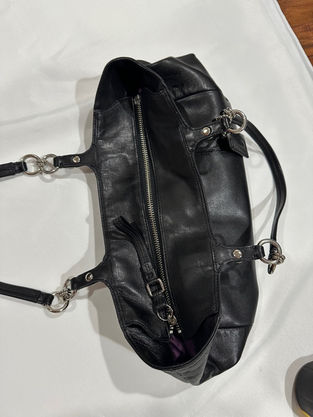 Coach Black Leather Double-Handle Tote with Silver Hardware - Picture 5 of 11